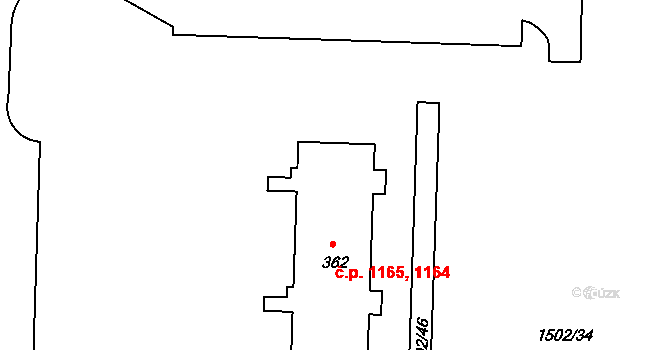 Kvítkovice 1164,1165, Otrokovice na parcele st. 362 v KÚ Kvítkovice u Otrokovic, Katastrální mapa