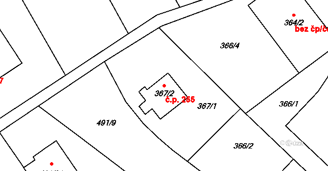 Jaroslavice 255, Zlín na parcele st. 367/2 v KÚ Jaroslavice u Zlína, Katastrální mapa