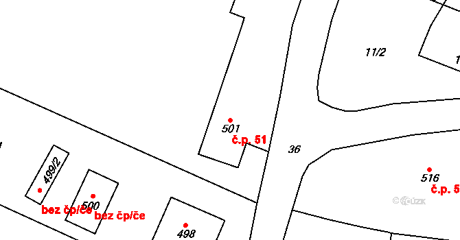 Velíková 51, Zlín na parcele st. 501 v KÚ Velíková, Katastrální mapa