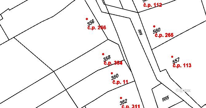 Bošovice 364 na parcele st. 358 v KÚ Bošovice, Katastrální mapa