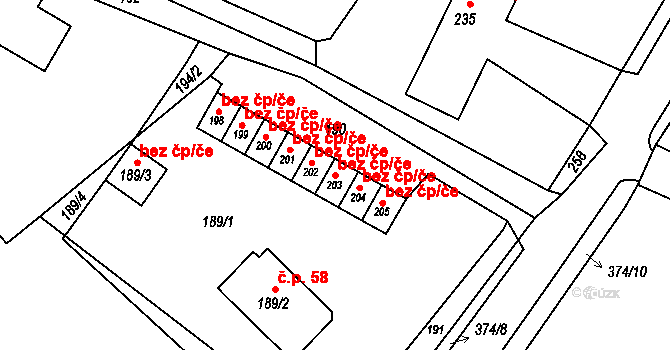 Velké Chvojno 44707142 na parcele st. 203 v KÚ Velké Chvojno, Katastrální mapa