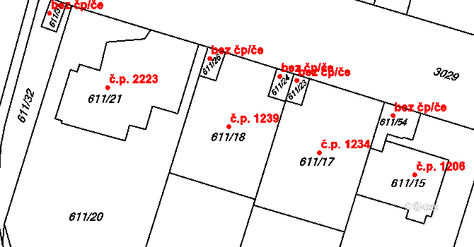 Předměstí 1239, Opava na parcele st. 611/18 v KÚ Opava-Předměstí, Katastrální mapa