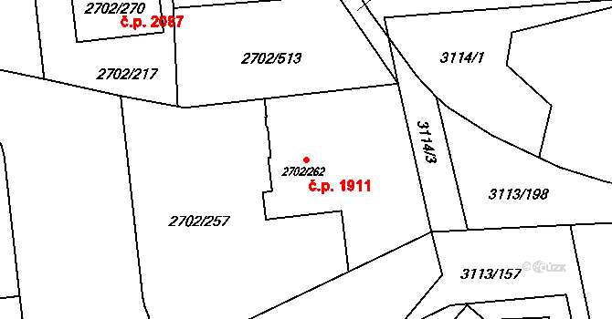 Předměstí 1911, Opava na parcele st. 2702/262 v KÚ Opava-Předměstí, Katastrální mapa