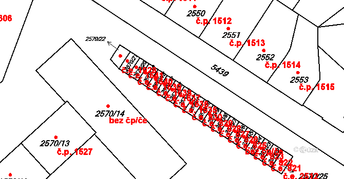 Znojmo 1636 na parcele st. 2570/16 v KÚ Znojmo-město, Katastrální mapa