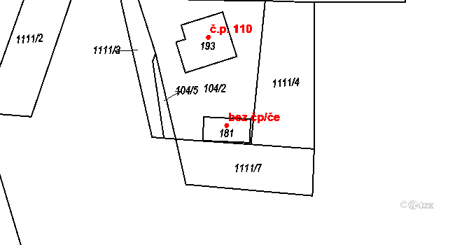 Lipník nad Bečvou 49620142 na parcele st. 181 v KÚ Podhoří na Moravě, Katastrální mapa