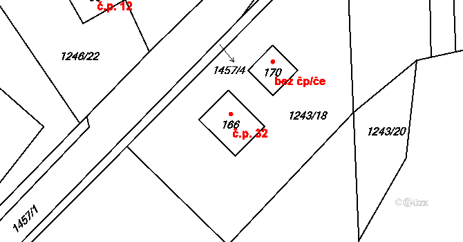 Leptač 32, Chroboly na parcele st. 166 v KÚ Leptač, Katastrální mapa