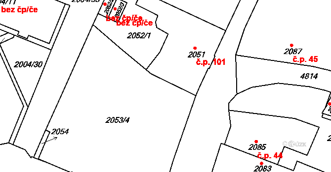 Pražské Předměstí 46, Vysoké Mýto na parcele st. 2053/1 v KÚ Vysoké Mýto, Katastrální mapa