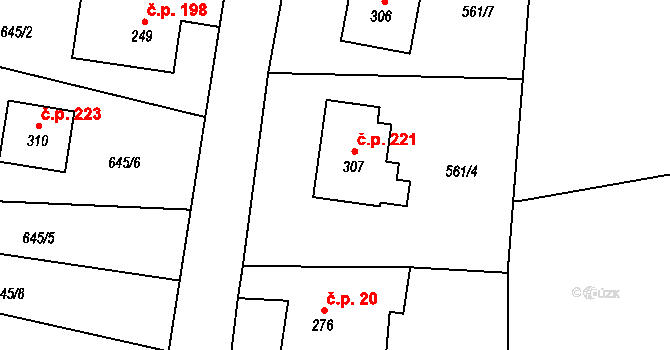 Bohdíkov 221 na parcele st. 307 v KÚ Dolní Bohdíkov, Katastrální mapa