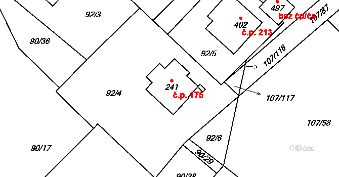 Chvatěruby 175 na parcele st. 241 v KÚ Chvatěruby, Katastrální mapa