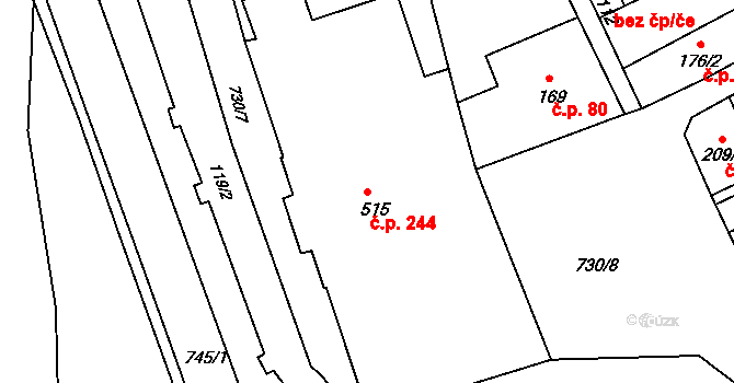 Broumov 244 na parcele st. 515 v KÚ Broumov, Katastrální mapa