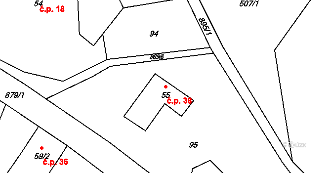Rokytník 38, Hronov na parcele st. 55 v KÚ Rokytník, Katastrální mapa