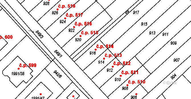 Olešnice 514 na parcele st. 916 v KÚ Olešnice na Moravě, Katastrální mapa