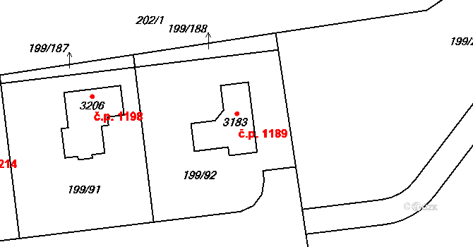 Sezimovo Ústí 1189 na parcele st. 3183 v KÚ Sezimovo Ústí, Katastrální mapa