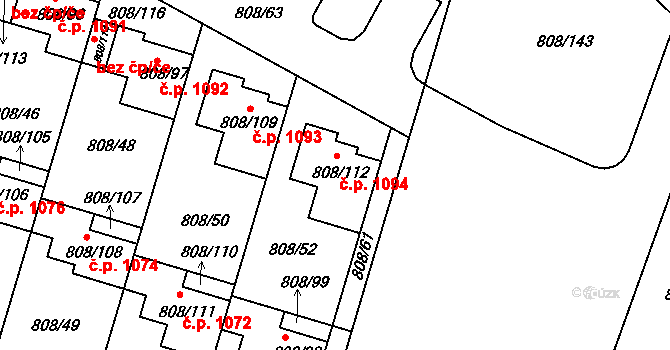 Srubec 1094 na parcele st. 808/112 v KÚ Srubec, Katastrální mapa