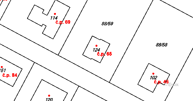 Popice 65, Jihlava na parcele st. 124 v KÚ Popice u Jihlavy, Katastrální mapa