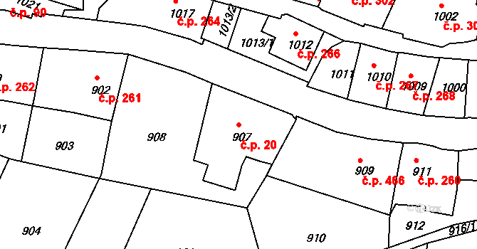 Štramberk 20 na parcele st. 907 v KÚ Štramberk, Katastrální mapa