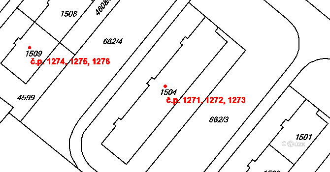 Frenštát pod Radhoštěm 1271,1272,1273 na parcele st. 1504 v KÚ Frenštát pod Radhoštěm, Katastrální mapa