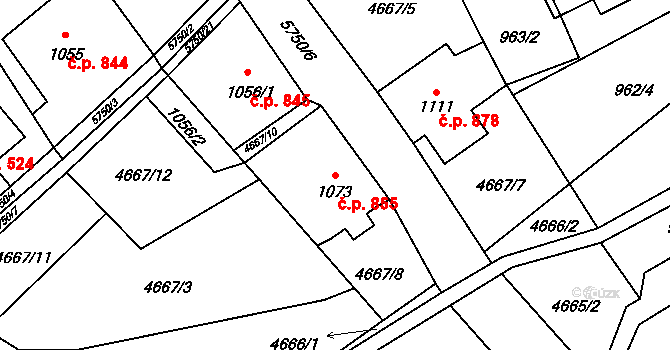 Mikulášovice 855 na parcele st. 1073 v KÚ Mikulášovice, Katastrální mapa