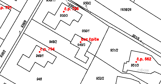 Klášterec nad Ohří 89947142 na parcele st. 949/3 v KÚ Miřetice u Klášterce nad Ohří, Katastrální mapa