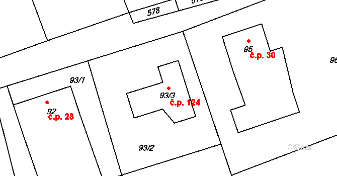 Lysůvky 124, Frýdek-Místek na parcele st. 93/3 v KÚ Lysůvky, Katastrální mapa