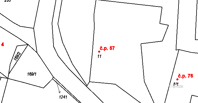 Sázavka 57 na parcele st. 11 v KÚ Sázavka, Katastrální mapa