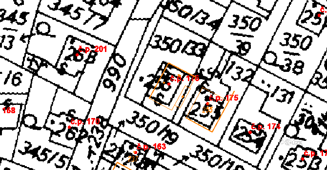 Potštejn 176 na parcele st. 256 v KÚ Potštejn, Katastrální mapa