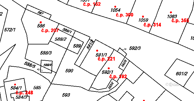 Borkovany 221 na parcele st. 591/1 v KÚ Borkovany, Katastrální mapa