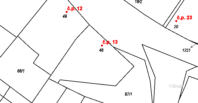 Bařice 13, Bařice-Velké Těšany na parcele st. 46 v KÚ Bařice, Katastrální mapa