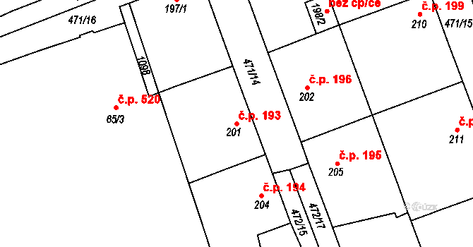 Chotěšov 193 na parcele st. 201 v KÚ Chotěšov, Katastrální mapa