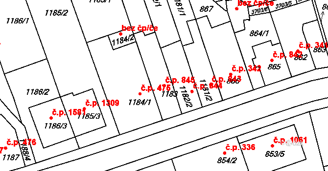 Holešov 845 na parcele st. 1183 v KÚ Holešov, Katastrální mapa