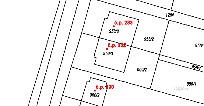 Pivín 232 na parcele st. 959/3 v KÚ Pivín, Katastrální mapa