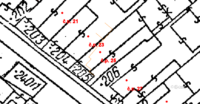 Prosiměřice 25 na parcele st. 205 v KÚ Prosiměřice, Katastrální mapa