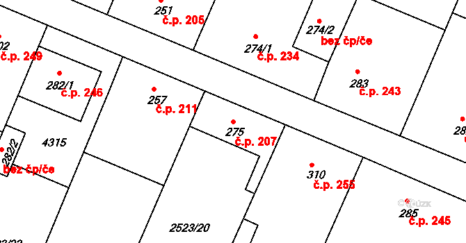 Višňové 207 na parcele st. 275 v KÚ Višňové, Katastrální mapa