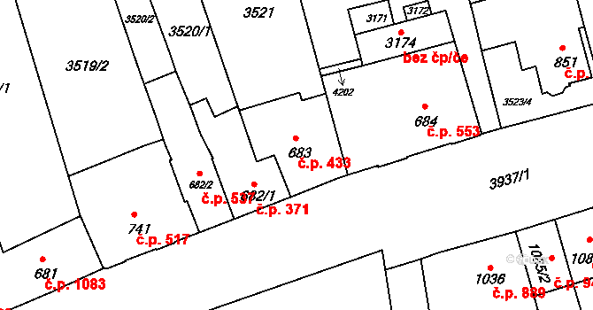 Lipník nad Bečvou I-Město 433, Lipník nad Bečvou na parcele st. 683 v KÚ Lipník nad Bečvou, Katastrální mapa