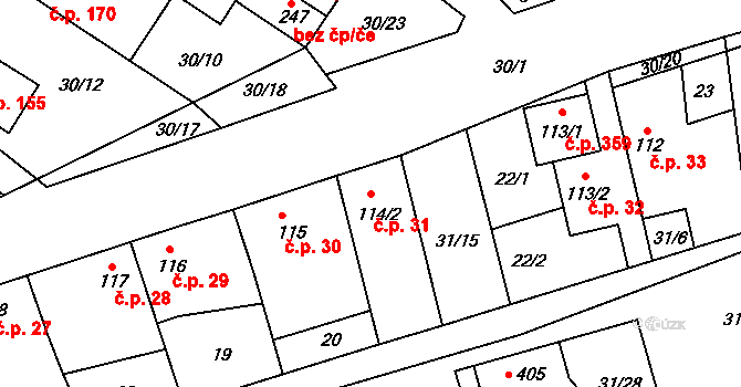 Žleby 31 na parcele st. 114/2 v KÚ Žleby, Katastrální mapa
