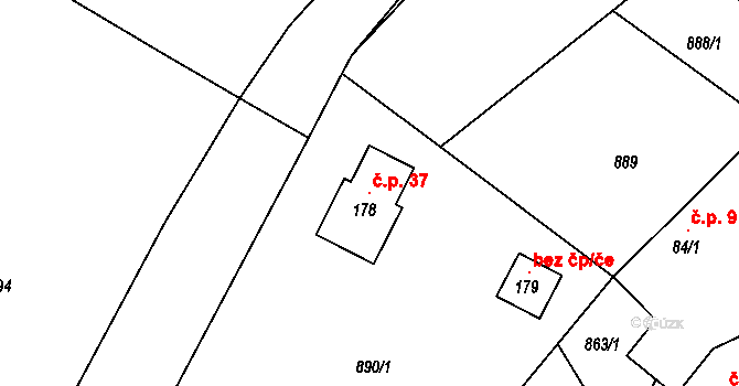 Pivnisko 37, Chlístovice na parcele st. 178 v KÚ Žandov, Katastrální mapa