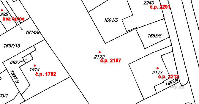 Jablonec nad Nisou 2187 na parcele st. 2172 v KÚ Jablonec nad Nisou, Katastrální mapa