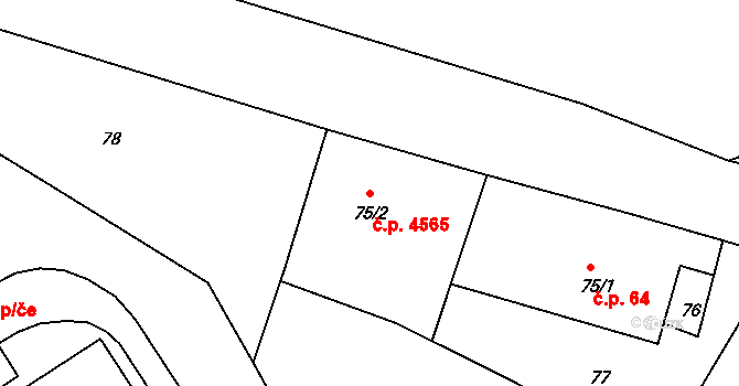 Rýnovice 4565, Jablonec nad Nisou na parcele st. 75/2 v KÚ Rýnovice, Katastrální mapa