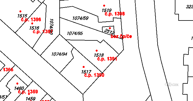 Nymburk 1391 na parcele st. 1518 v KÚ Nymburk, Katastrální mapa