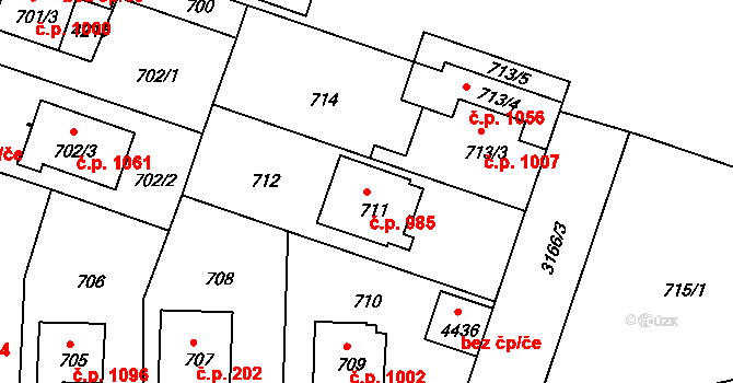 Čelákovice 985 na parcele st. 711 v KÚ Čelákovice, Katastrální mapa
