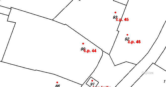Litice 44, Blíževedly na parcele st. 90 v KÚ Litice, Katastrální mapa