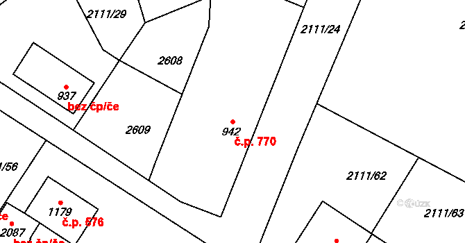 Polná 770 na parcele st. 942 v KÚ Polná, Katastrální mapa