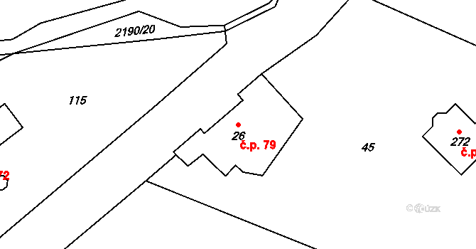 Milotice nad Opavou 79 na parcele st. 26 v KÚ Jelení u Bruntálu, Katastrální mapa