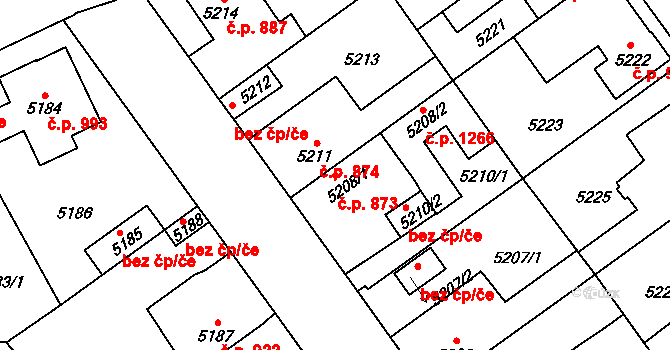 Kročehlavy 873, Kladno na parcele st. 5208/1 v KÚ Kročehlavy, Katastrální mapa