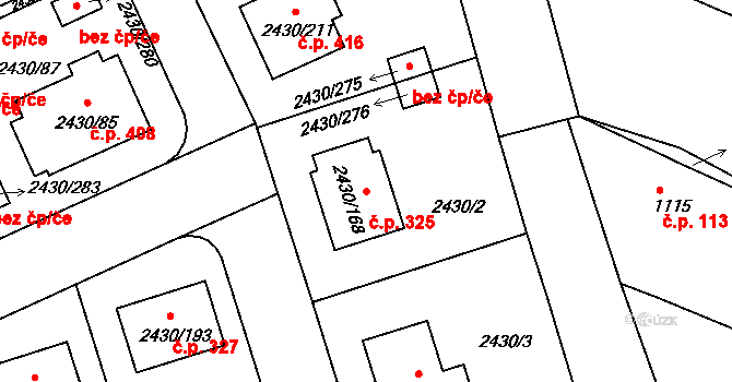 Dačice V 325, Dačice na parcele st. 2430/168 v KÚ Dačice, Katastrální mapa