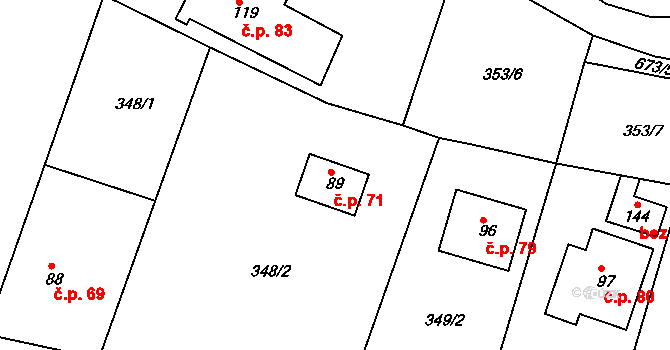Koněprusy 71 na parcele st. 89 v KÚ Koněprusy, Katastrální mapa