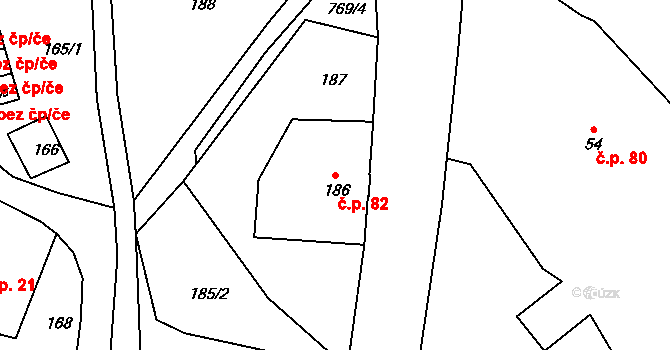 Radvanice 82 na parcele st. 186 v KÚ Radvanice v Čechách, Katastrální mapa