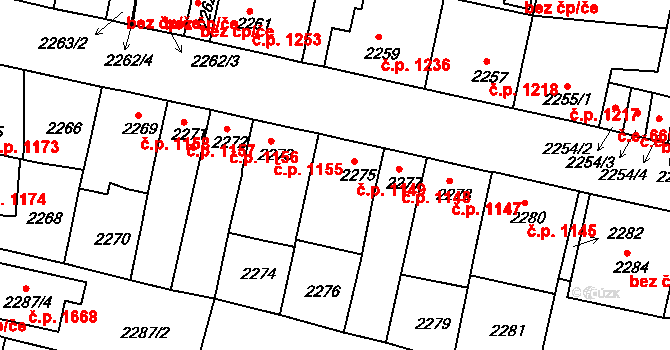 Tachov 1149 na parcele st. 2275 v KÚ Tachov, Katastrální mapa