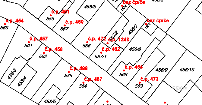 Třebechovice pod Orebem 462 na parcele st. 567/1 v KÚ Třebechovice pod Orebem, Katastrální mapa