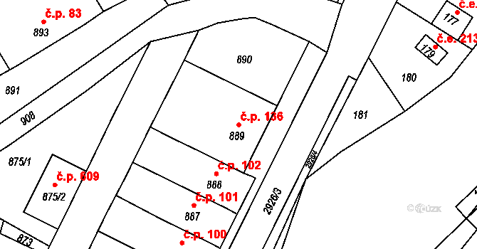 Hlubočky 136 na parcele st. 889 v KÚ Hlubočky, Katastrální mapa